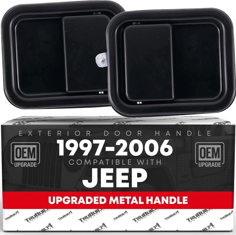 T1A Exterior Door Handle Set, Front Driver + Passenger Door Handle - Compatible with 1997-2006 Jeep Wrangler, Full Door Type - Black, Metal, 55176382AE, 55176382AB, 55176383AE, 55176383AB, 79398, 79399 - Image 1